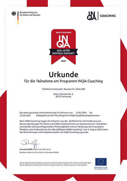 Urkunde_INQA-Coaching_Tierklinik_Ismaning